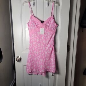 Forever 21 Y2K Pink Floral Lace-Trim Slip Chemise Size Medium